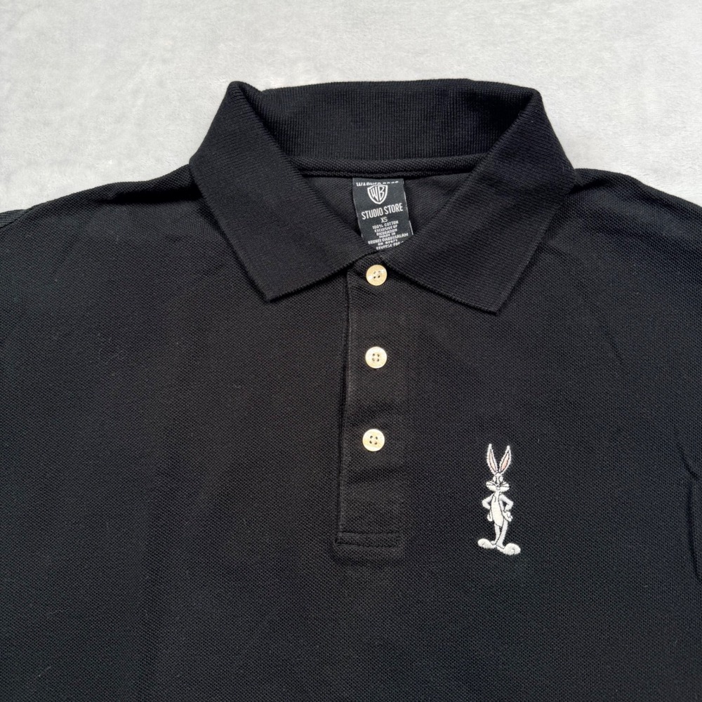 Vintage 1998 Warner Bros Studio Store Bugs Bunny Black Polo Shirt XS